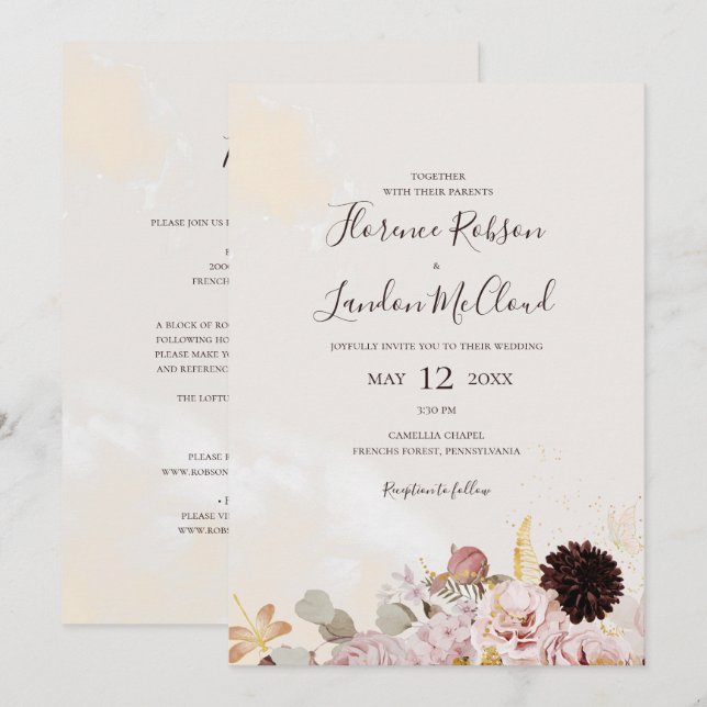 Invitation Mariage Tout Compris Aquarelle Florale Simple Mode (Devant / Derrière)