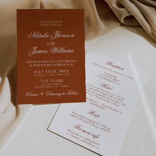 Invitation Mariage Tout Compris Terracotta Orange Brûlé Éléga