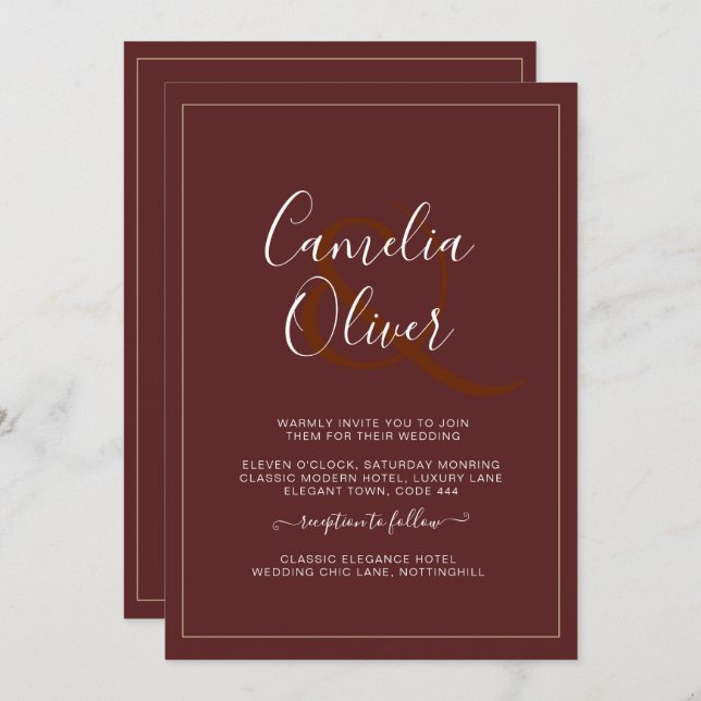 Invitation Mariage tout-en-1 moderne monochrome (Devant / Derrière)