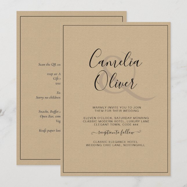 Invitation Mariage tout-en-1 moderne monochrome (Devant / Derrière)