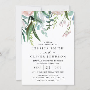 Invitation Mariage tout-en-un aquarelle avec verdure et fleur