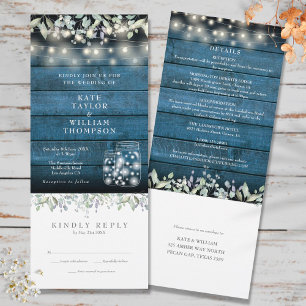 Invitation Mariage Tout En Un Bocal En Verre Rustique Bleu
