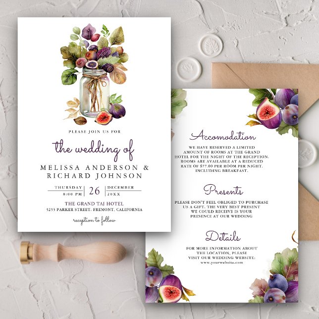 Invitation Mariage tout-en-un bocal mason figue violet rustiq (Créateur téléchargé)