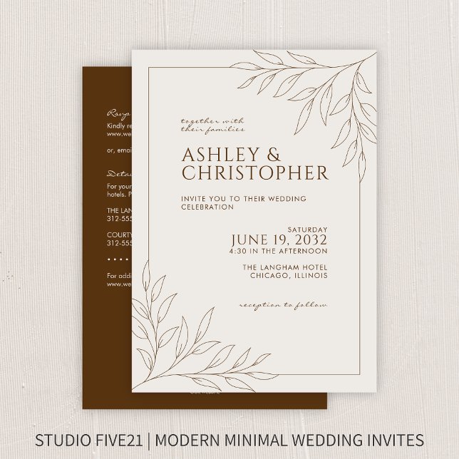 Invitation Mariage tout-en-un Brown Foliage moderne (Créateur téléchargé)