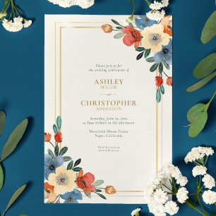 Invitation Mariage tout-en-un Chic Floral Watercolor Ivory