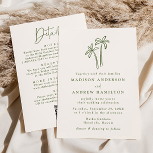 Invitation Mariage Tout en Un Code QR Crème aux Palmiers Mode
