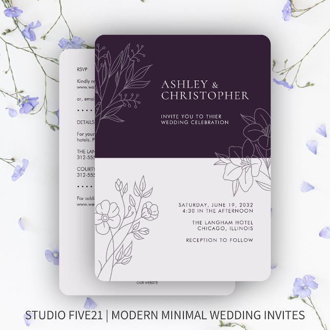 Invitation Mariage tout-en-un de la ligne de fond violet mini (Créateur téléchargé)