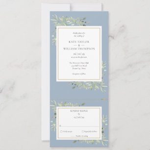 Invitation Mariage Tout En Un Dusty Blue Greenery Leaves 
