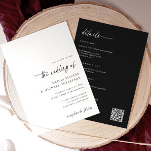 Invitation Mariage Tout en Un Écriture Manuscrite Noir et Bla