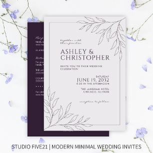 Invitation Mariage tout-en-un en plan de feuillage violet mod