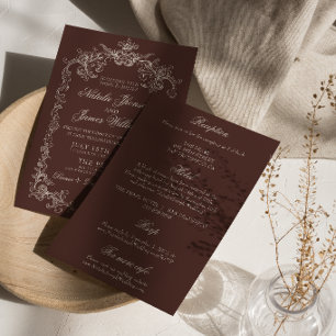 Invitation Mariage Tout En Un Espresso Vintage Argent Ancien