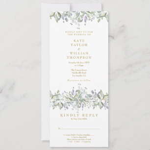 Invitation Mariage Tout En Un Floral Vert Doré