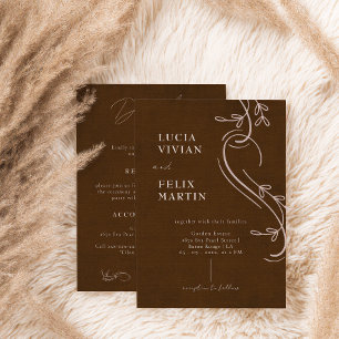 Invitation Mariage Tout en Un Lin Espresso Brun
