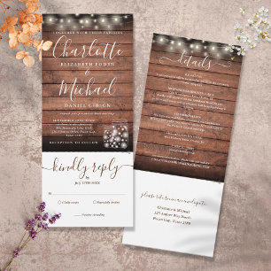 Invitation Mariage Tout En Un Lumières De Bocaux En Bois Rust