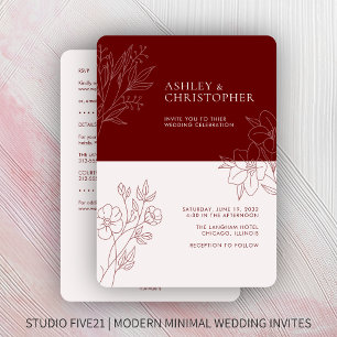 Invitation Mariage tout-en-un mini-plan de feuillage rouge