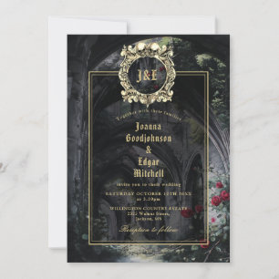 Invitation Mariage Tout En Un Monogramme Roses Ruines Gothiqu