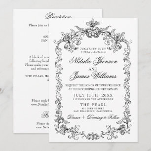 Invitation Mariage Tout En Un Noir Blanc Argent Ancien