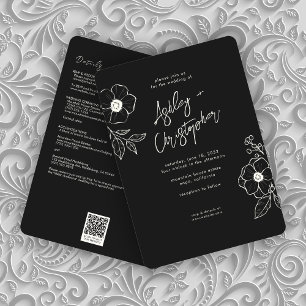 Invitation Mariage tout-en-un noir floral minimal