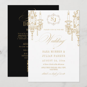 Invitation Mariage Tout en Un Or Vieilli Blanc Noir