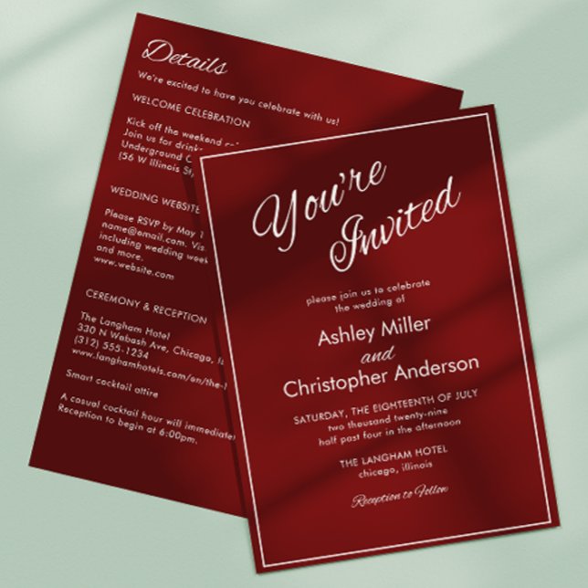 Invitation Mariage tout-en-un rouge Crimson de script minimal (Créateur téléchargé)