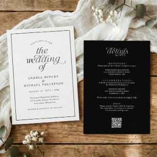 Invitation Mariage Tout en Un Simple Bordure Noir et Blanc