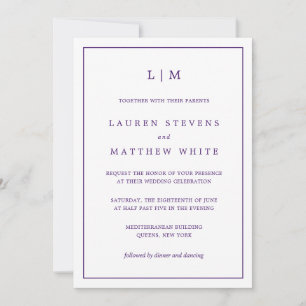 Invitation Mariage Tout En Un Ton Bijou Violet Monogramme