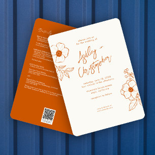 Invitation Mariage tout-en-un végétal orange végétal minimal