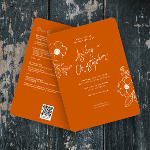 Invitation Mariage tout-en-un végétal orange végétal minimal