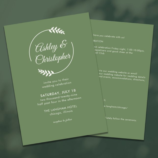 Invitation Mariage tout-en-un vert du cadre de feuillage mode (Créateur téléchargé)