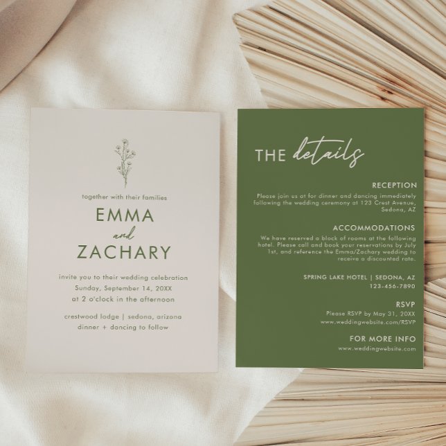 Invitation Mariage tout-en-un vert olive moderne (Créateur téléchargé)