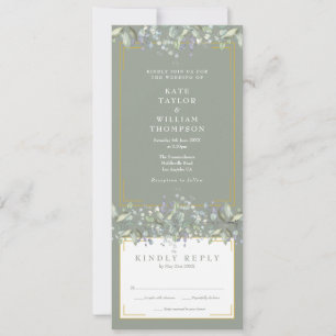 Invitation Mariage Tout En Un Vert Sauge Floral Feuillage Lil