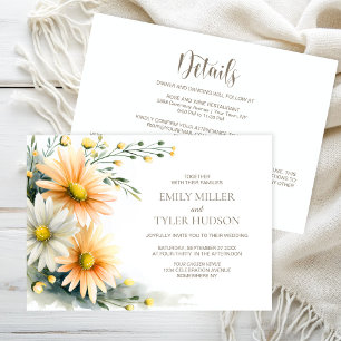 Invitation Mariage Toutes Fleurs Orange et Blanches Marguerit