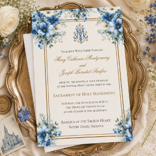 Invitation Mariage Traditionnel Catholique Bleu