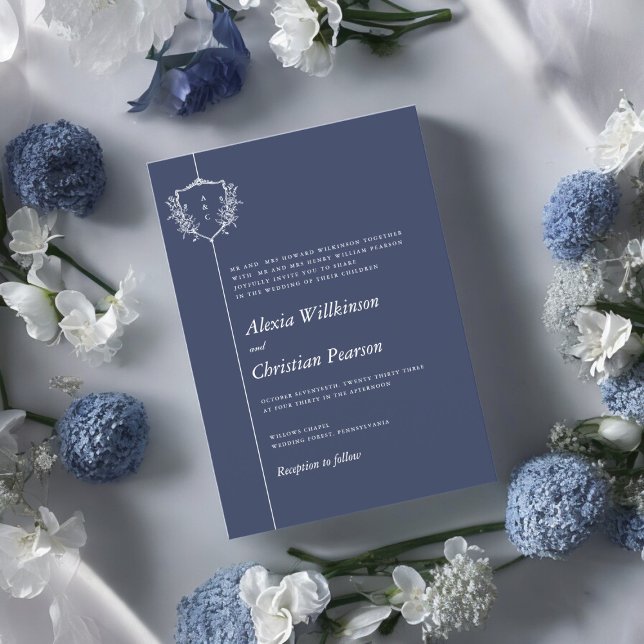 Invitation Mariage traditionnel de crête blanche bleu marine (Créateur téléchargé)