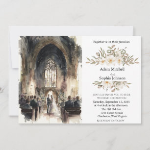 Invitation Mariage traditionnel de l'église aquarelle