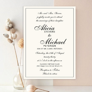 Invitation Mariage traditionnel élégant classique noir ivoire