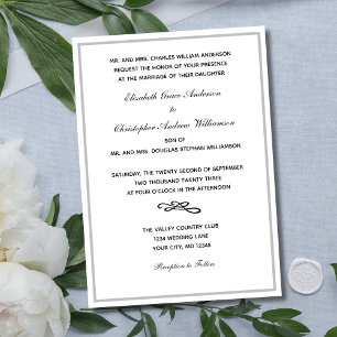 Invitation Mariage Traditionnel Formel Argent Blanc Noir