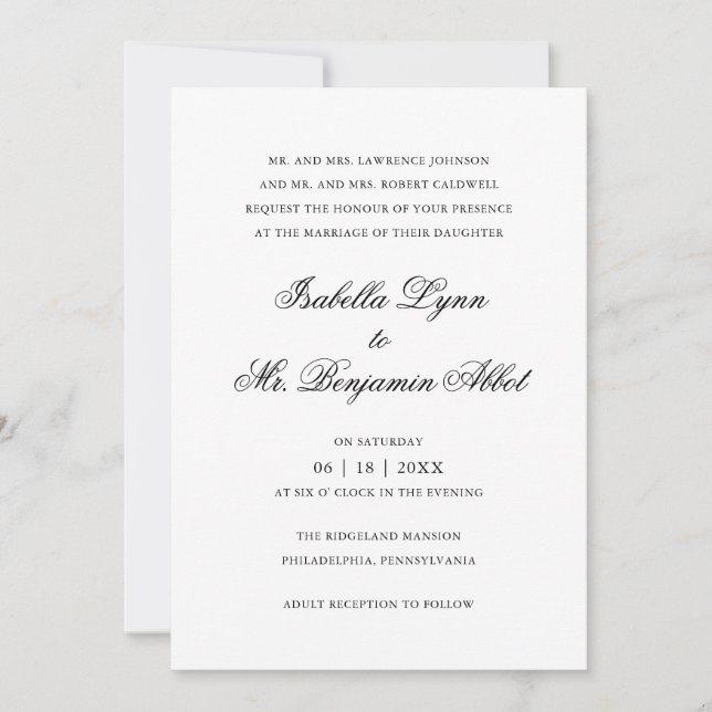 Invitation Mariage traditionnel noir et blanc Formal élégant (Devant)