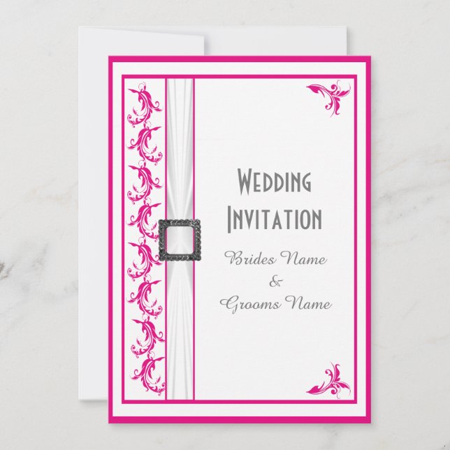 Invitation Mariage traditionnel rose Fuchsia (Devant)