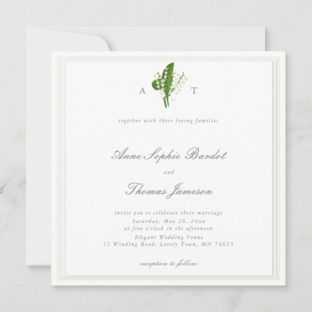 Invitation Mariage traditionnel triple Embossé Lilly Valley (Devant)