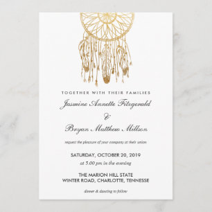 Invitation Mariage tribal Boho Dreamcatcher Faux Gold Foil