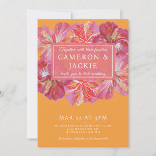 Invitation Mariage Tropical à l'Hibiscus Rose Vibrant