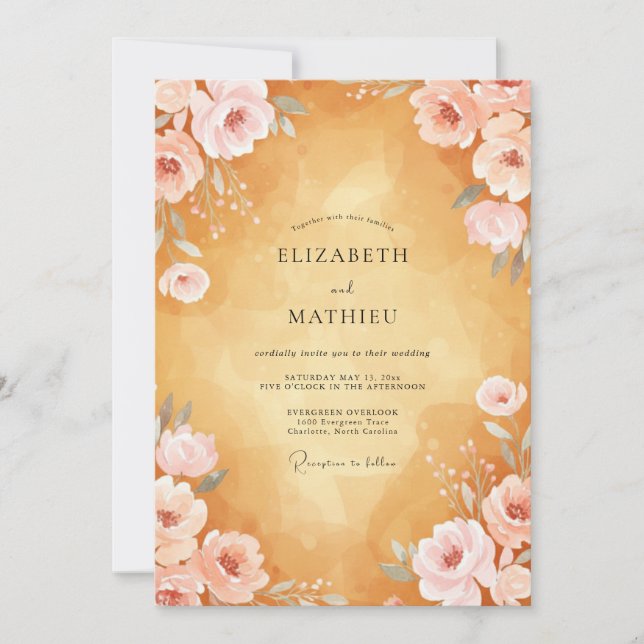 Invitation Mariage Tropical Ambre Pivoine (Devant)
