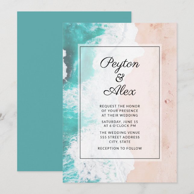 Invitation Mariage Tropical Beach Ocean Waves (Devant / Derrière)