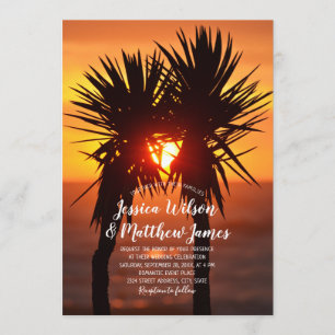 Invitation Mariage Tropical Beach Palm Tree Ocean Sunset