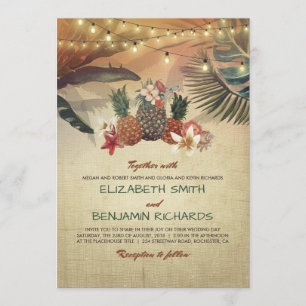 Invitation Mariage Tropical Beach Palms and Pineapples