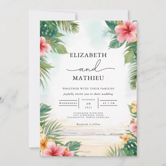 Invitation Mariage Tropical Bloom Paradise (Devant)