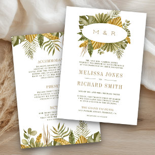 Invitation Mariage Tropical Bohème Feuilles de Palmier Séchée