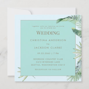 Invitation Mariage Tropical Carré Bleu Glacé & Turquoise