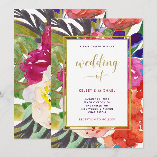 Invitation Mariage tropical coloré (Devant / Derrière)
